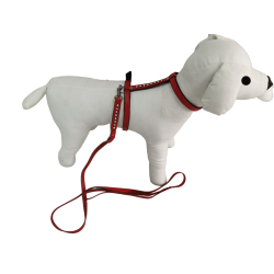 Collar y Ramal de Piel de Vacuno con Pedrería para Mascotas