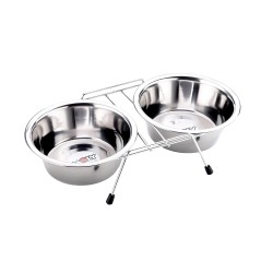 COMEDERO DOBLE 16.5CM C/SOPORTE 2X0.70L