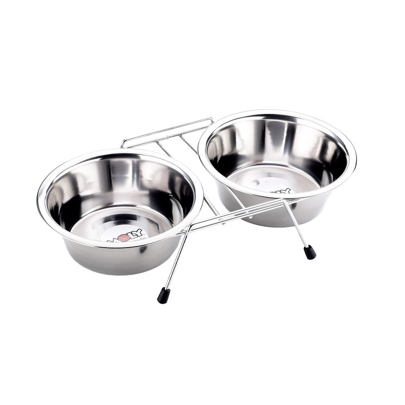 COMEDERO DOBLE 16.5CM C/SOPORTE 2X0.70L
