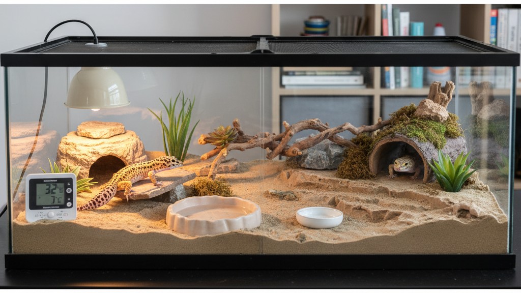 Configuración ideal del terrario para geckos leopardo: temperatura, humedad y decoración