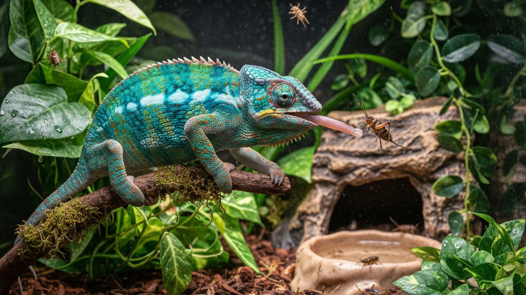 Alimentación del camaleón pantera: dieta y rutina diaria