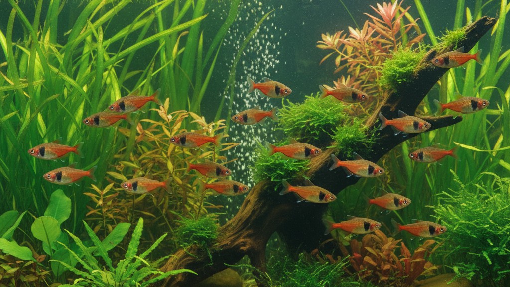 Comportamiento típico del Rasbora arlequín en acuario