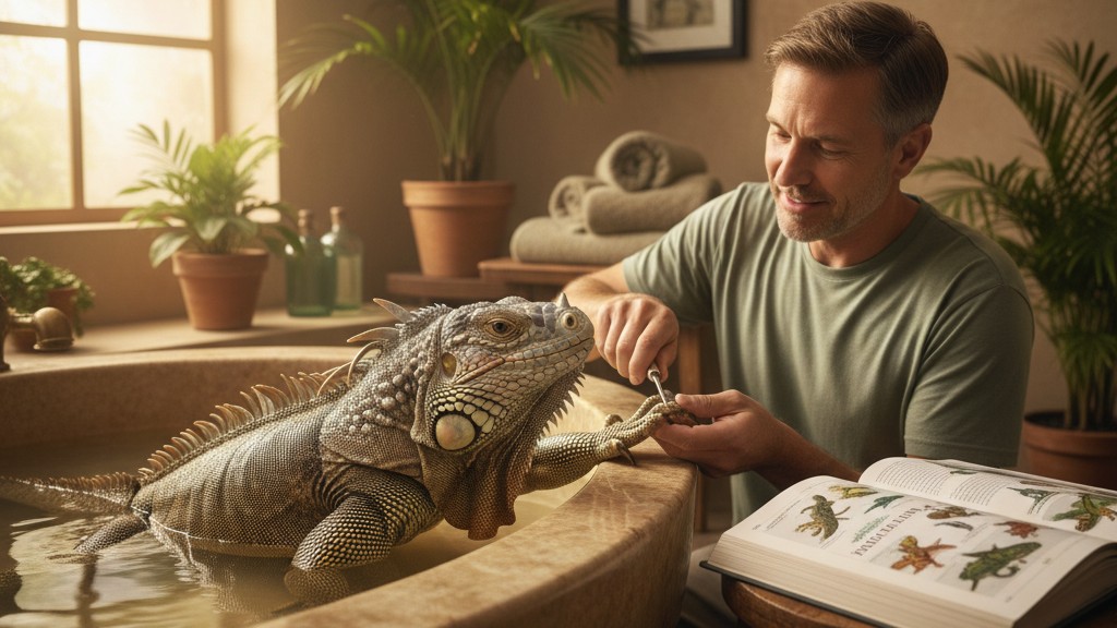 Cuidados diarios y mantenimiento para iguana rinoceronte saludable