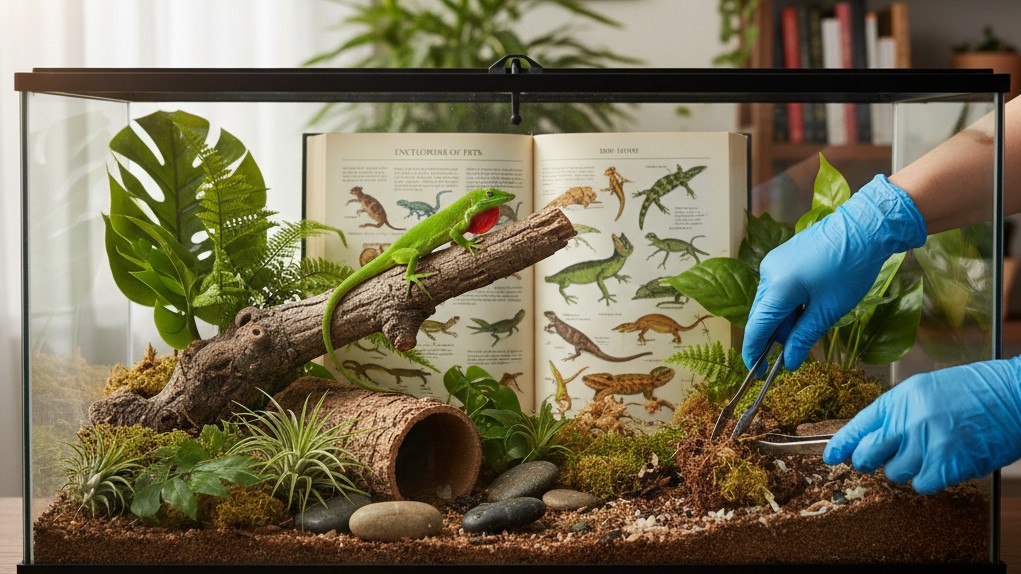 Cuidados diarios y entorno ideal para el lagarto verde