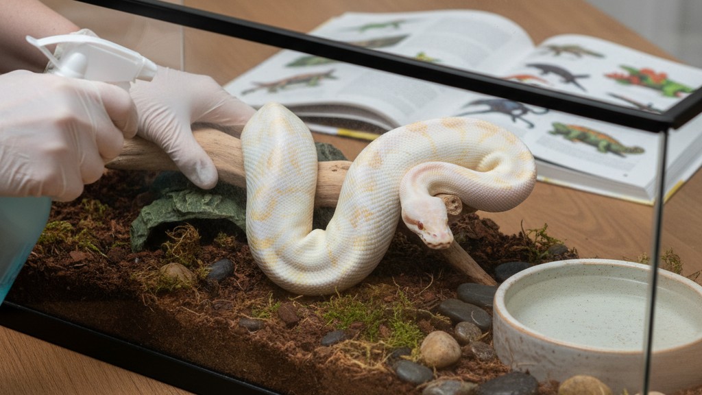 Rutina de higiene y ambiente ideal para la serpiente bola albina