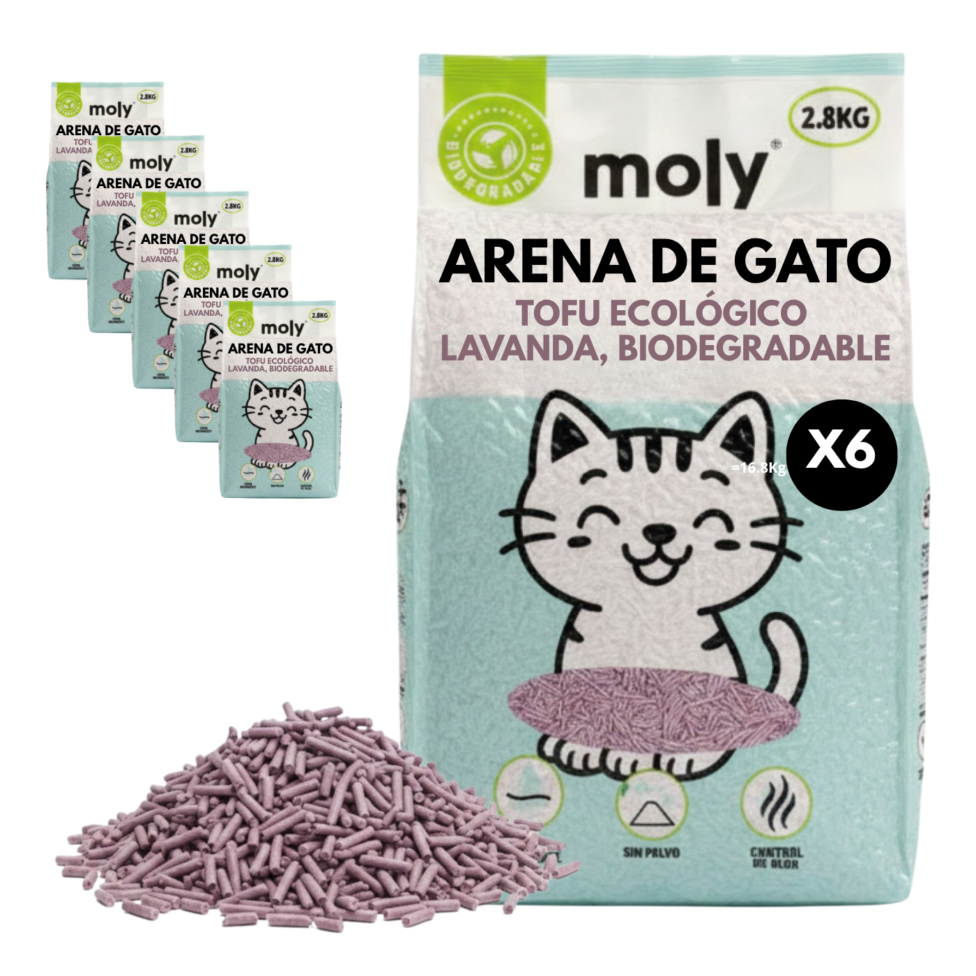 X6 Arena de Gato Tofu y Lavanda