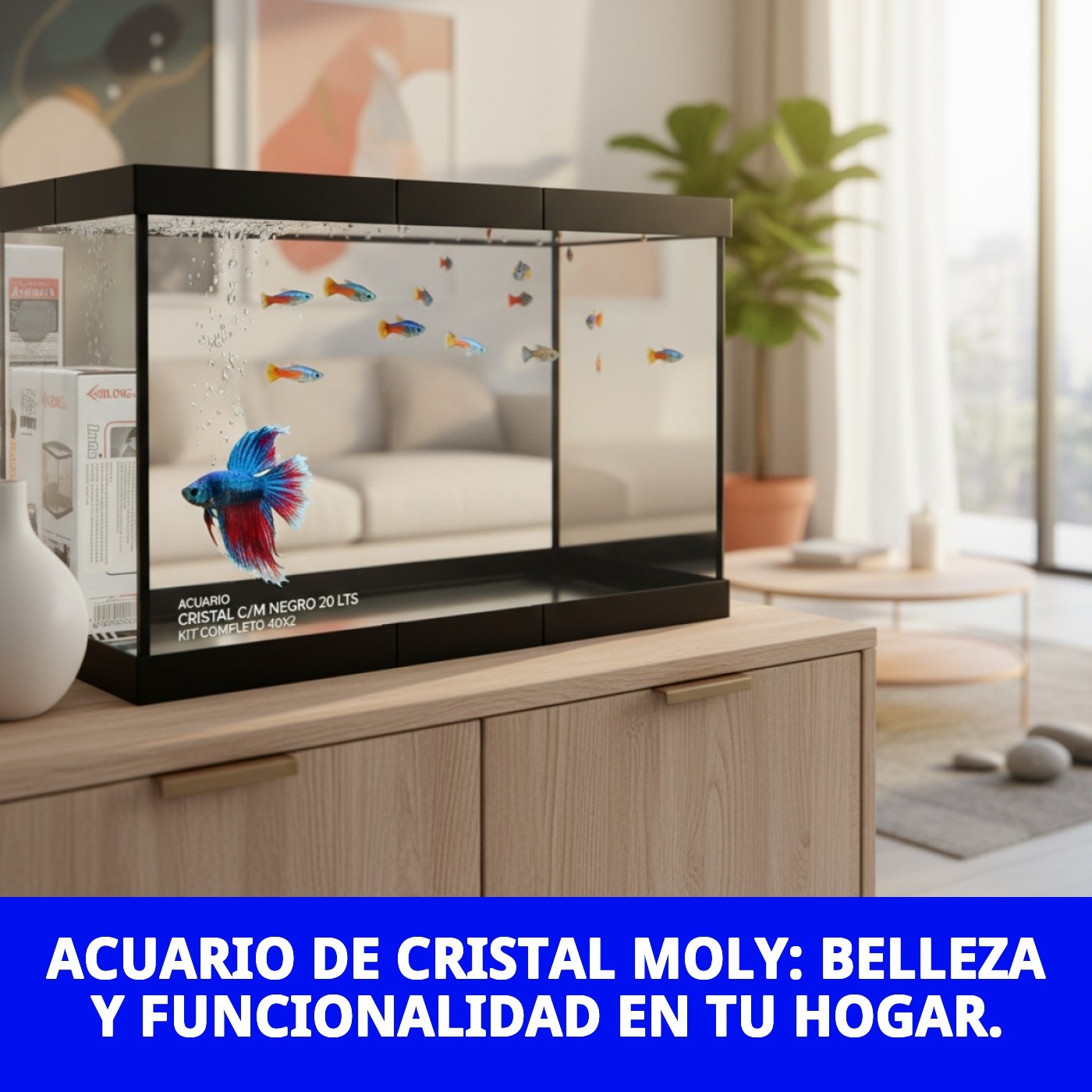ACUARIO CRISTAL C/M NEGRO 20 LTS KIT COMPLETO 40X2