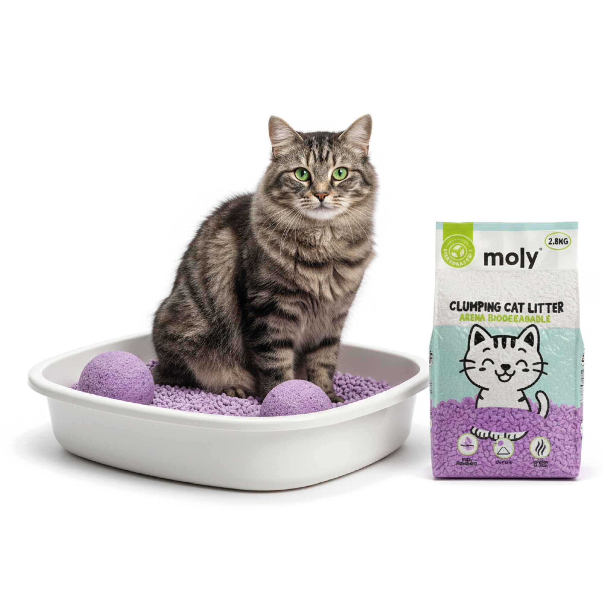 Arena para Gatos Tofu Ecológica Lavanda 2,8 kg (8,4 L) | Biodegradable, Aglomerante y Natural