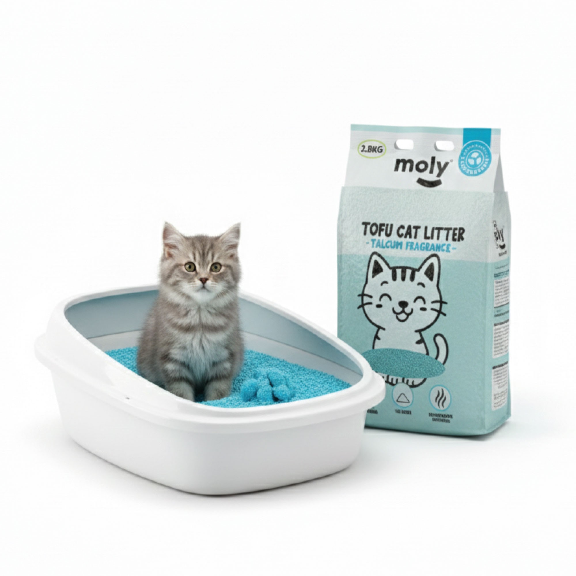 Arena para Gatos Tofu Talco 2,8 kg | Ecológica, Aglomerante y Natural – Moly- 8,4 Litros