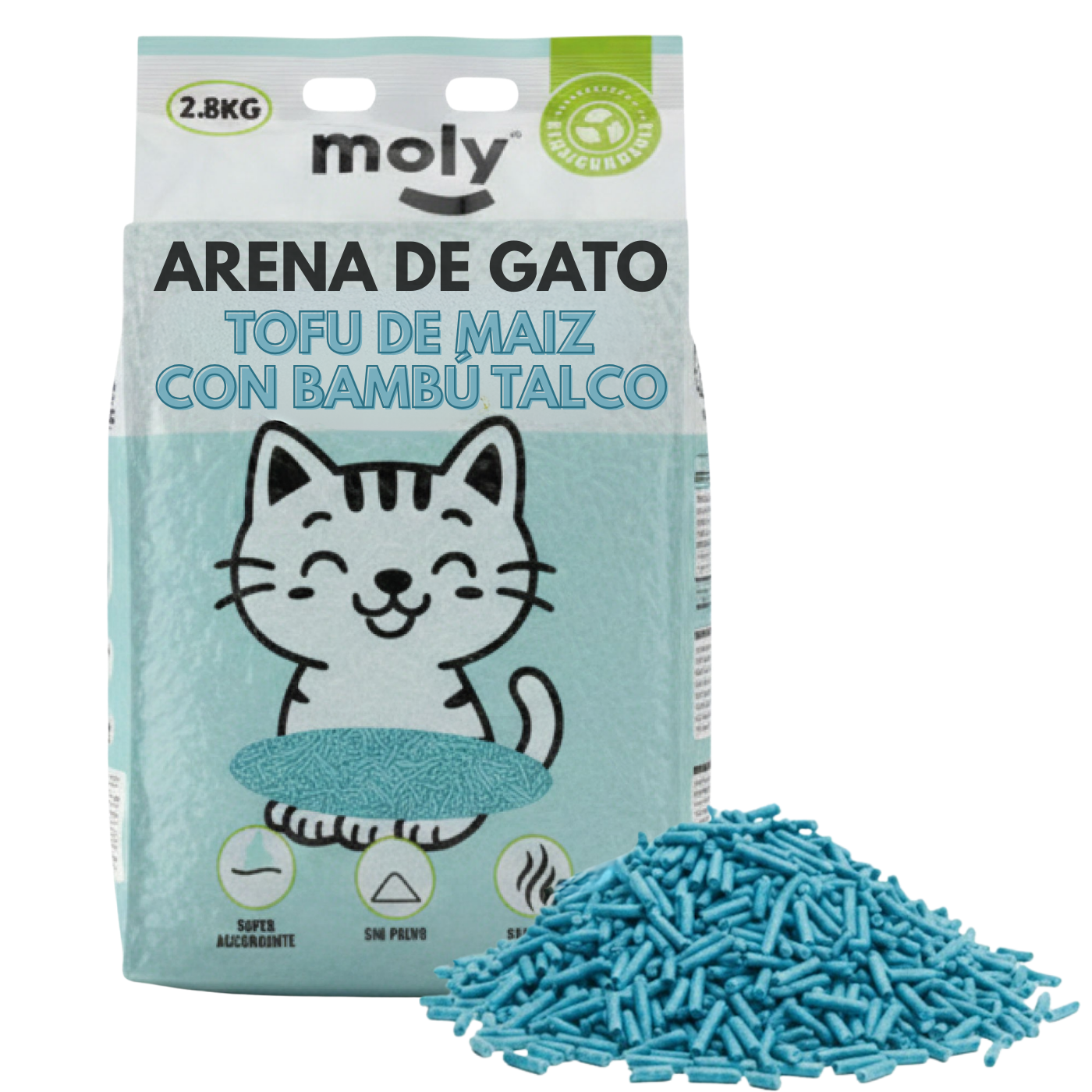 Arena para Gatos Tofu Talco 2,8 kg | Ecológica, Aglomerante y Natural – Moly- 8,4 Litros