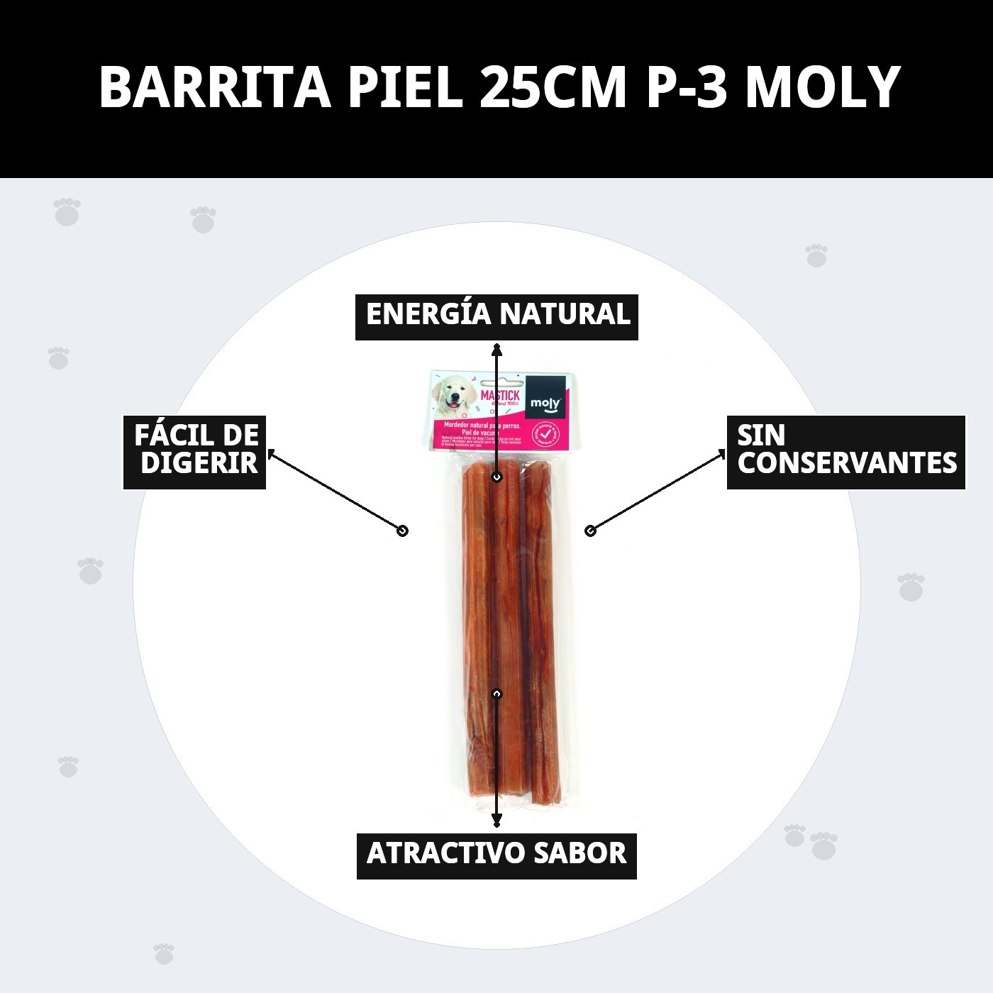 Barrita de Piel 25 cm P-3 Moly | Snack Natural y Resistente para Perros Medianos y Grandes