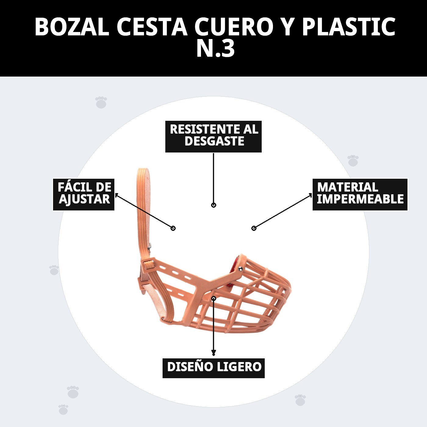 BOZAL CESTA CUERO Y PLASTIC N.3