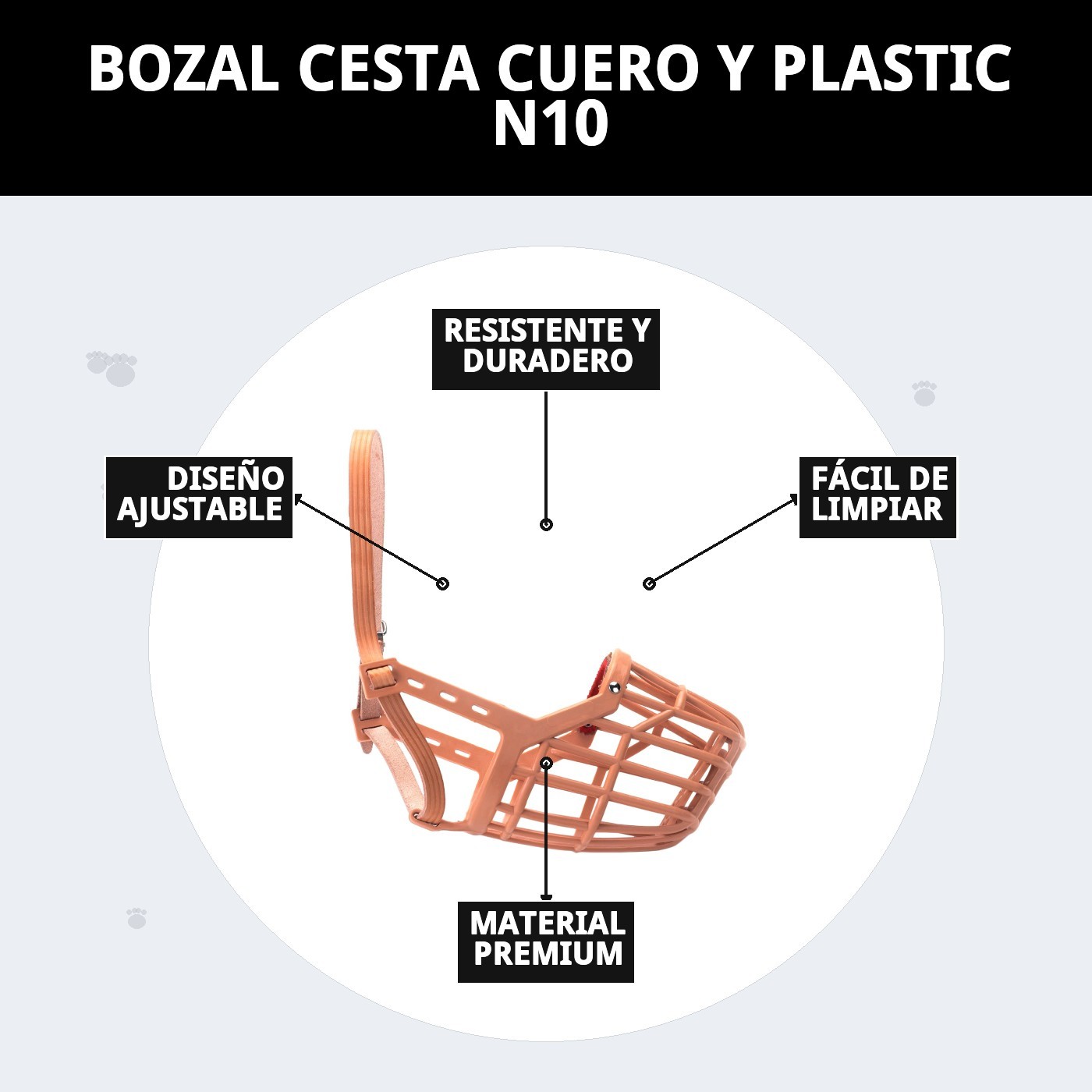 BOZAL CESTA CUERO Y PLASTIC N10