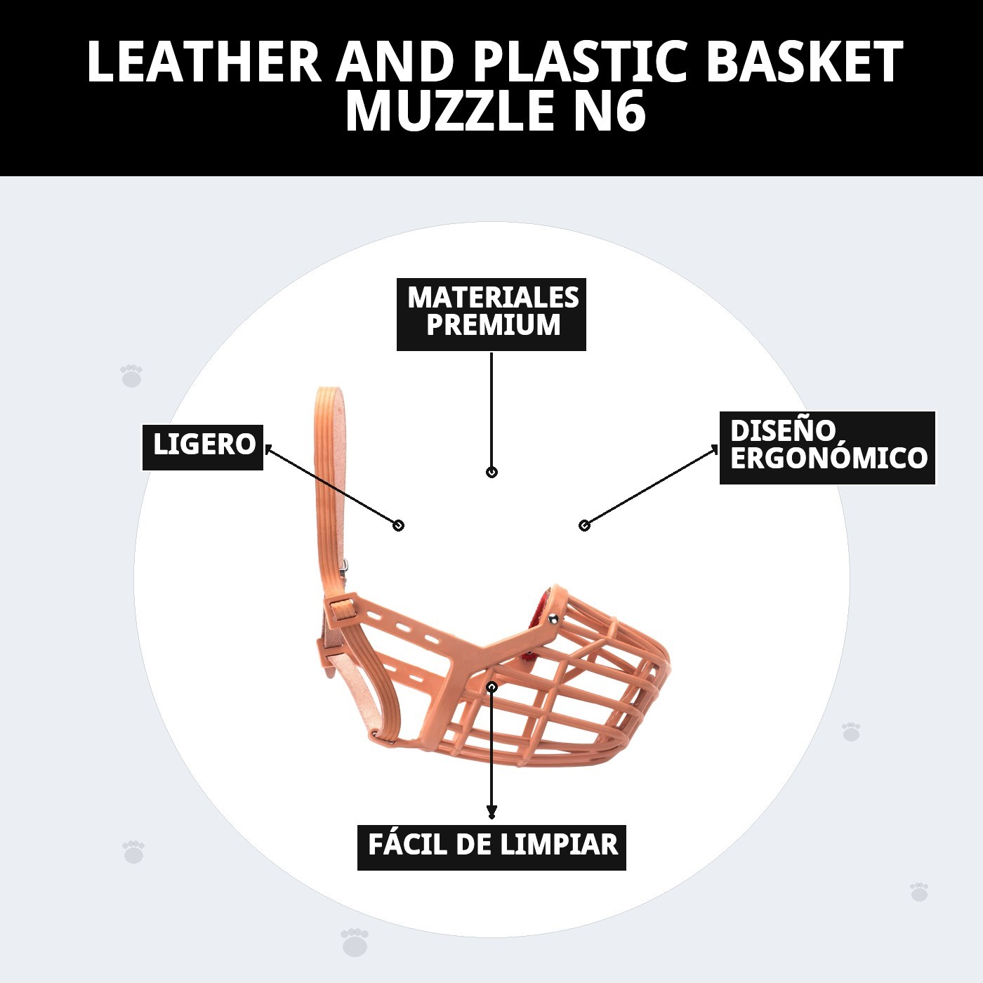 BOZAL CESTA CUERO Y PLASTIC N6