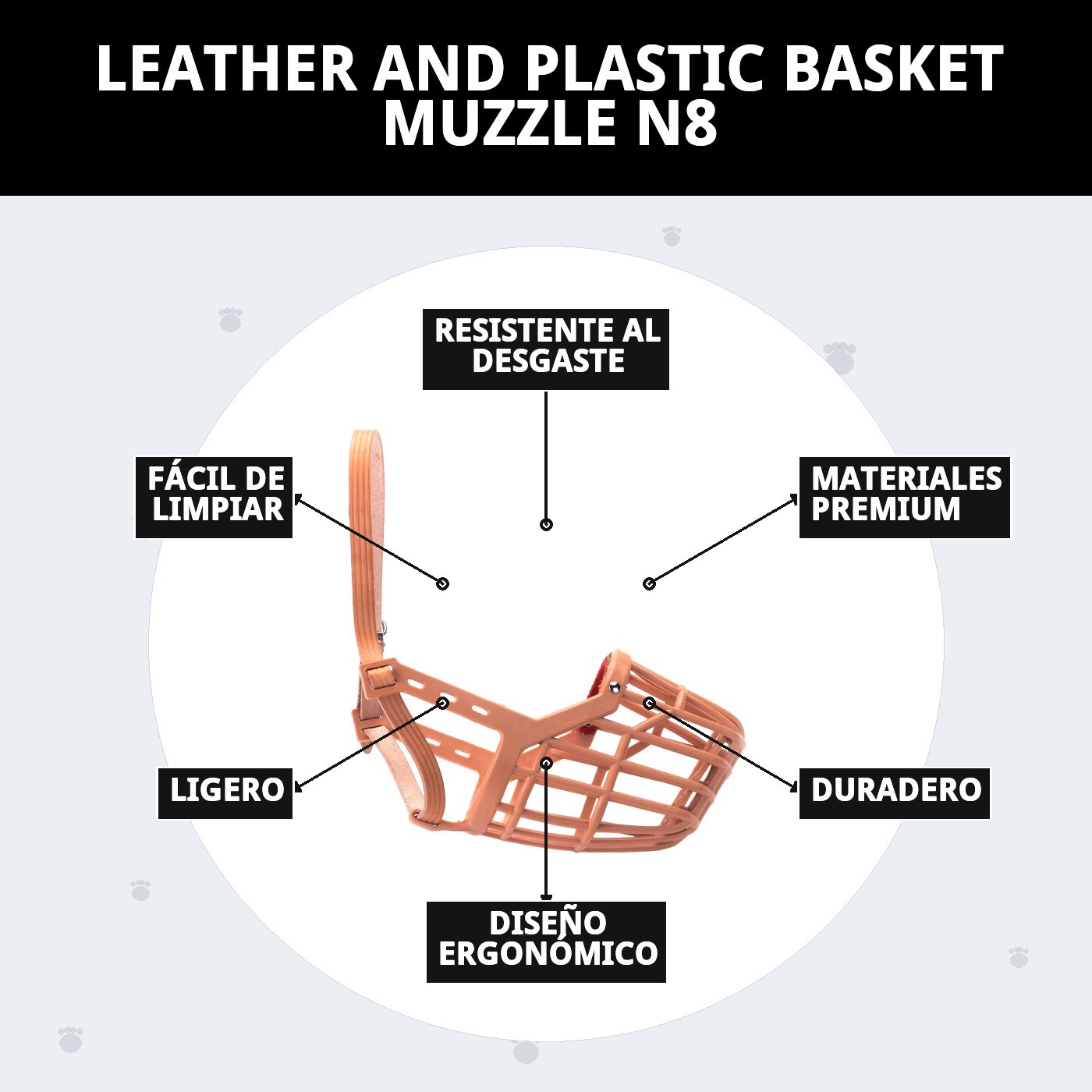 BOZAL CESTA CUERO Y PLASTIC N8