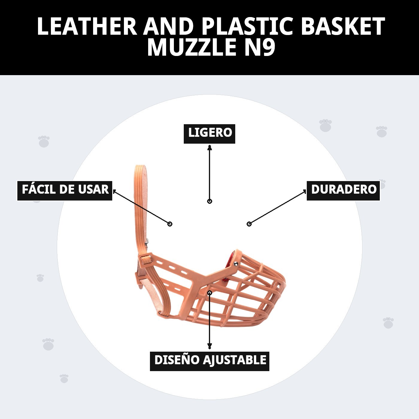 BOZAL CESTA CUERO Y PLASTIC N9