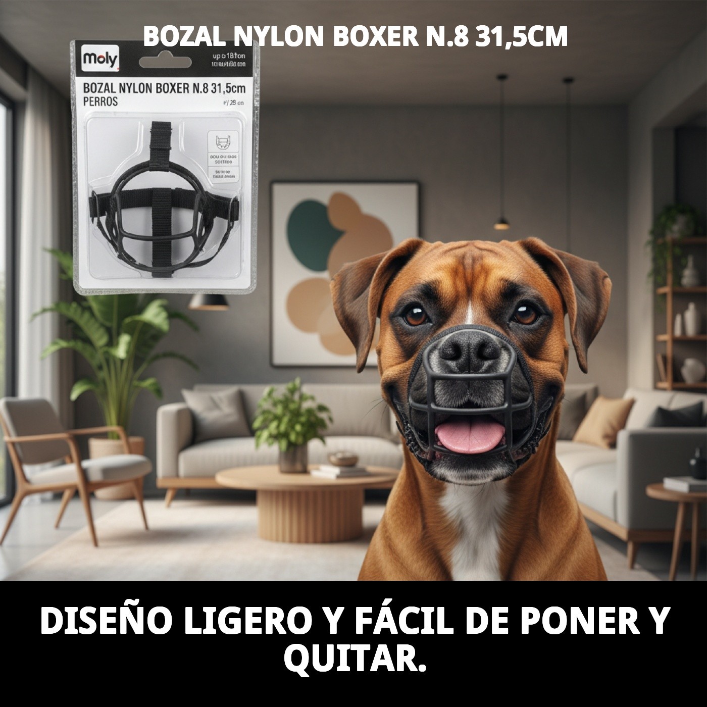 Bozal de Nylon para Boxer N.º 8 (31,5 cm) | Ajuste Seguro y Cómodo – Moly