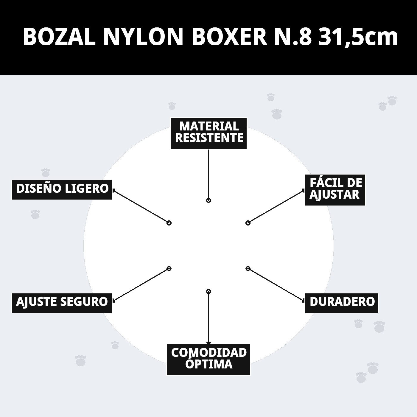 Bozal de Nylon para Boxer N.º 8 (31,5 cm) | Ajuste Seguro y Cómodo – Moly
