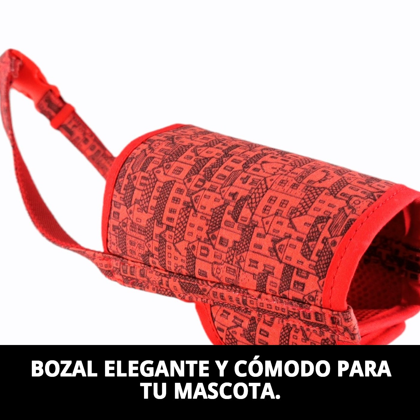 Bozal Deluxe Algodón Casitas Rojas Talla S Moly | Suave, Seguro y Ajustable para Perros Pequeños