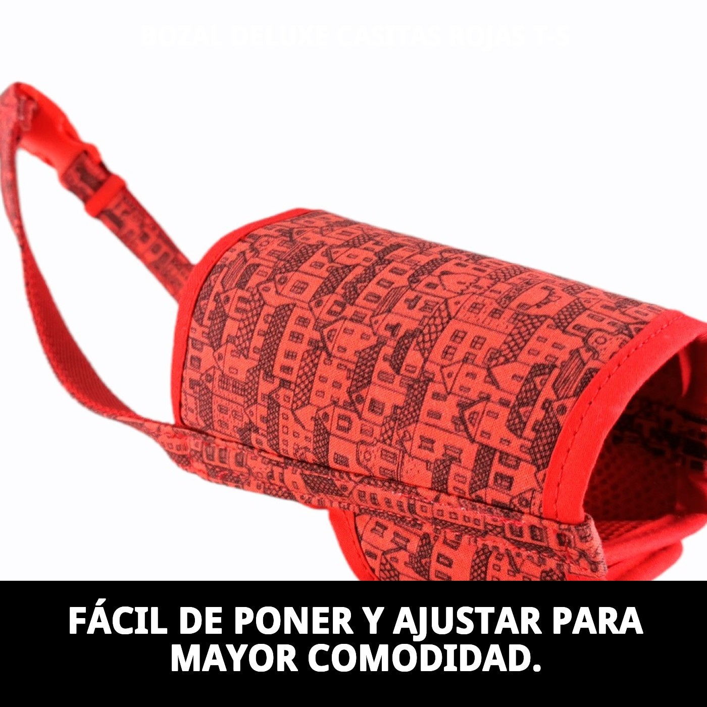 Bozal Deluxe Algodón Casitas Rojas Talla S Moly | Suave, Seguro y Ajustable para Perros Pequeños