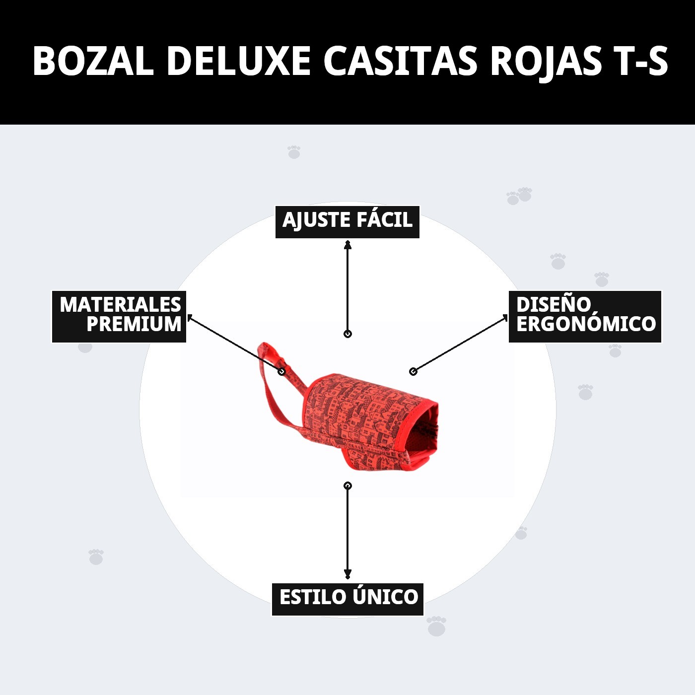 Bozal Deluxe Algodón Casitas Rojas Talla S Moly | Suave, Seguro y Ajustable para Perros Pequeños