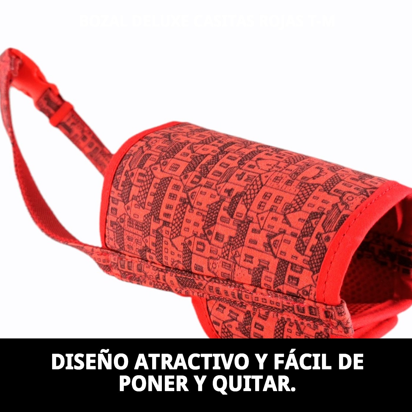 Bozal Deluxe Casitas Rojas Talla M Moly | Suave, Transpirable y Ajustable para Perros Medianos