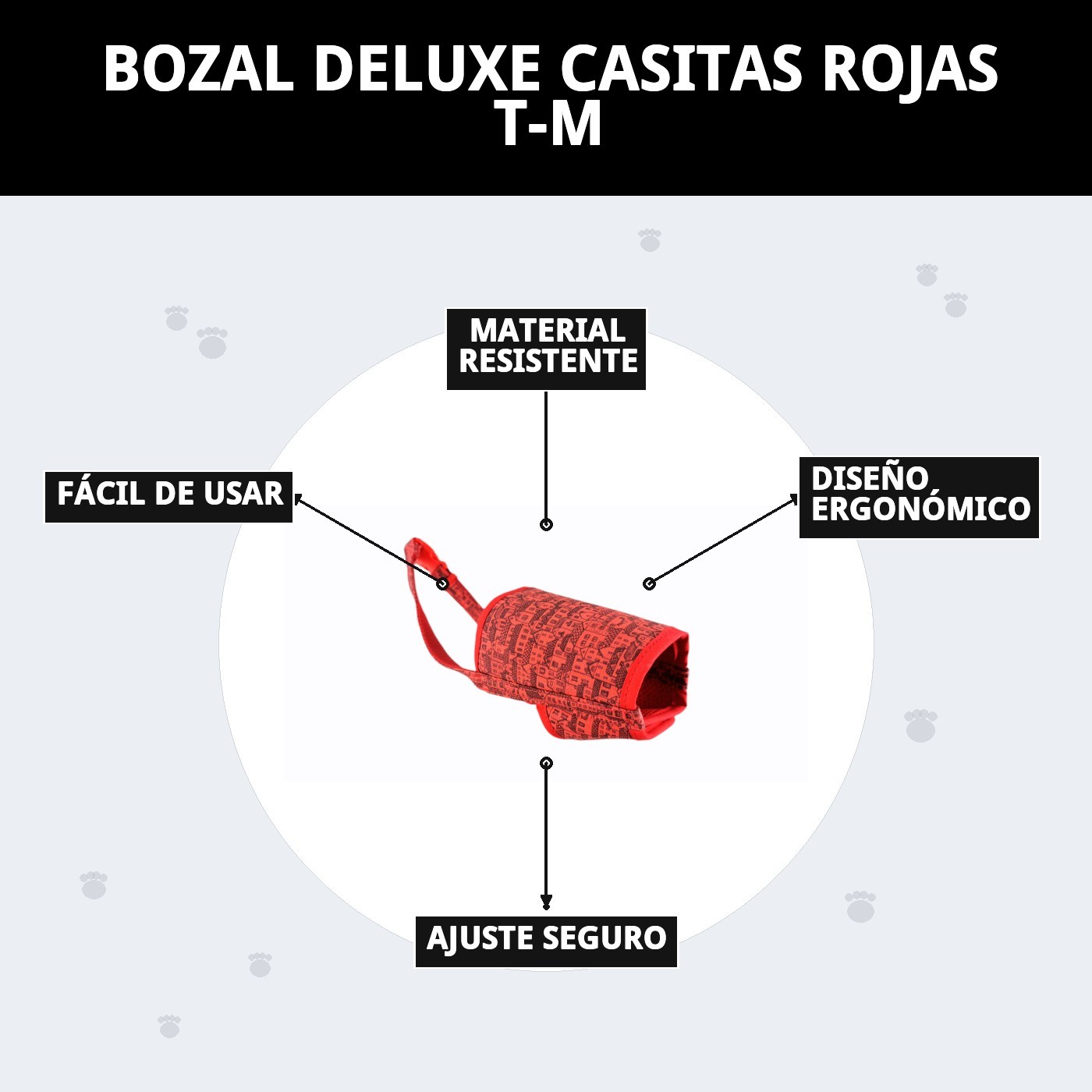 Bozal Deluxe Casitas Rojas Talla M Moly | Suave, Transpirable y Ajustable para Perros Medianos