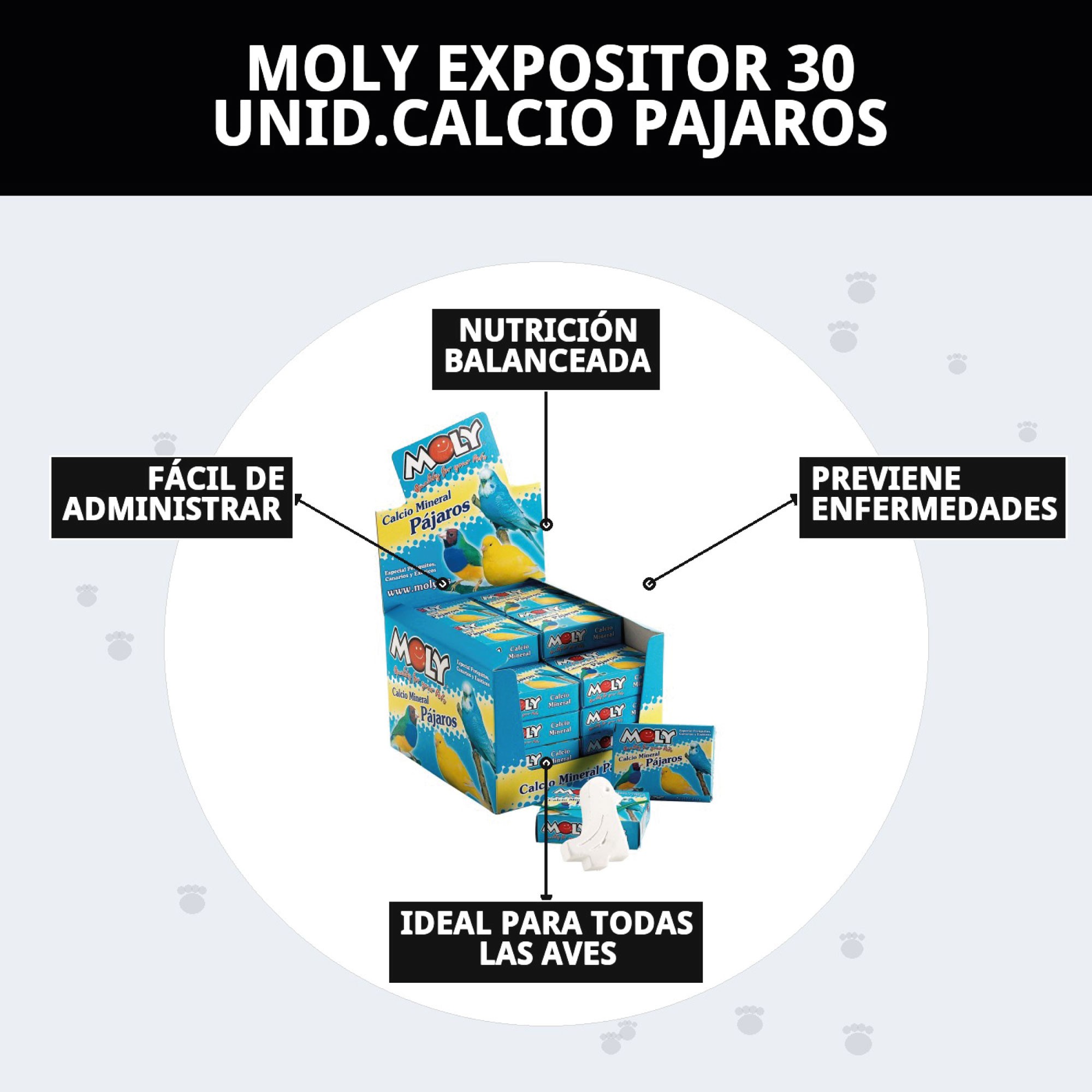 Calcio para Pájaros Moly-Expositor 30 unidades
