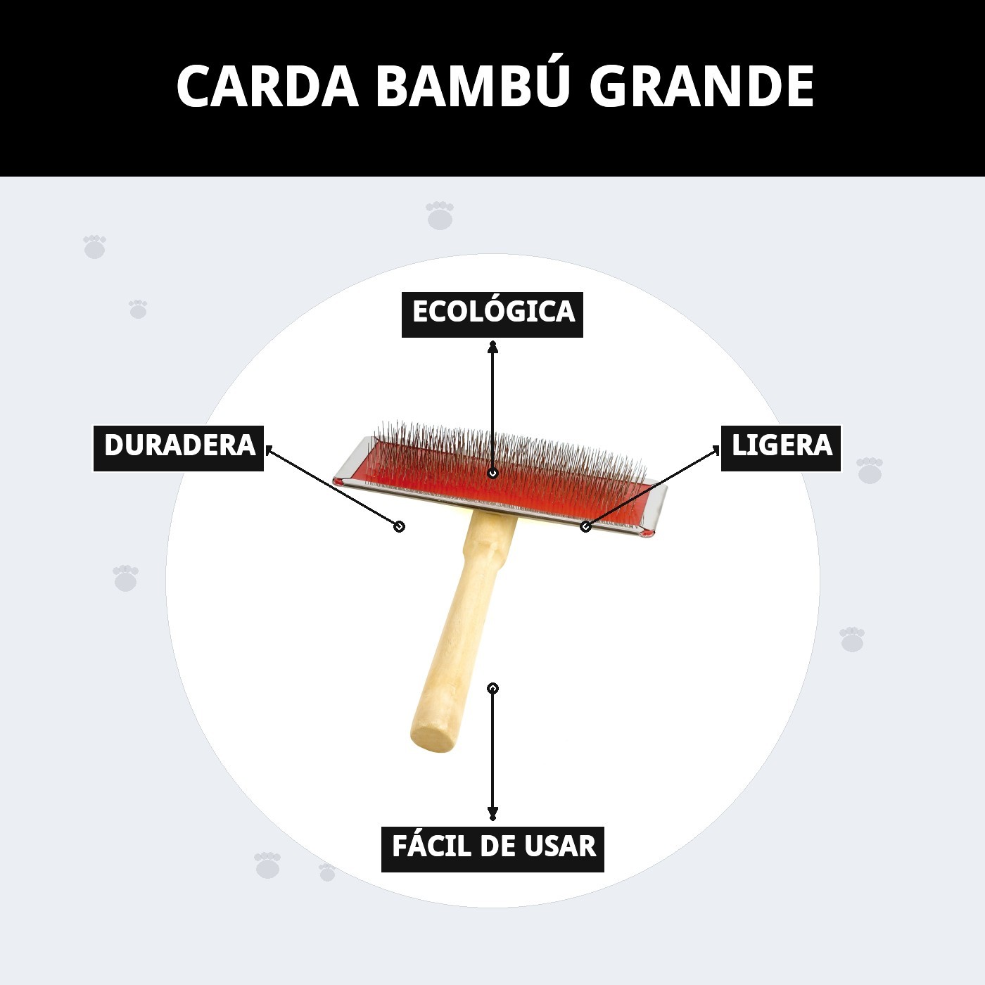Carda Bambú Grande Moly | Cepillado Profesional para Pelajes Medios, Largos y Densos