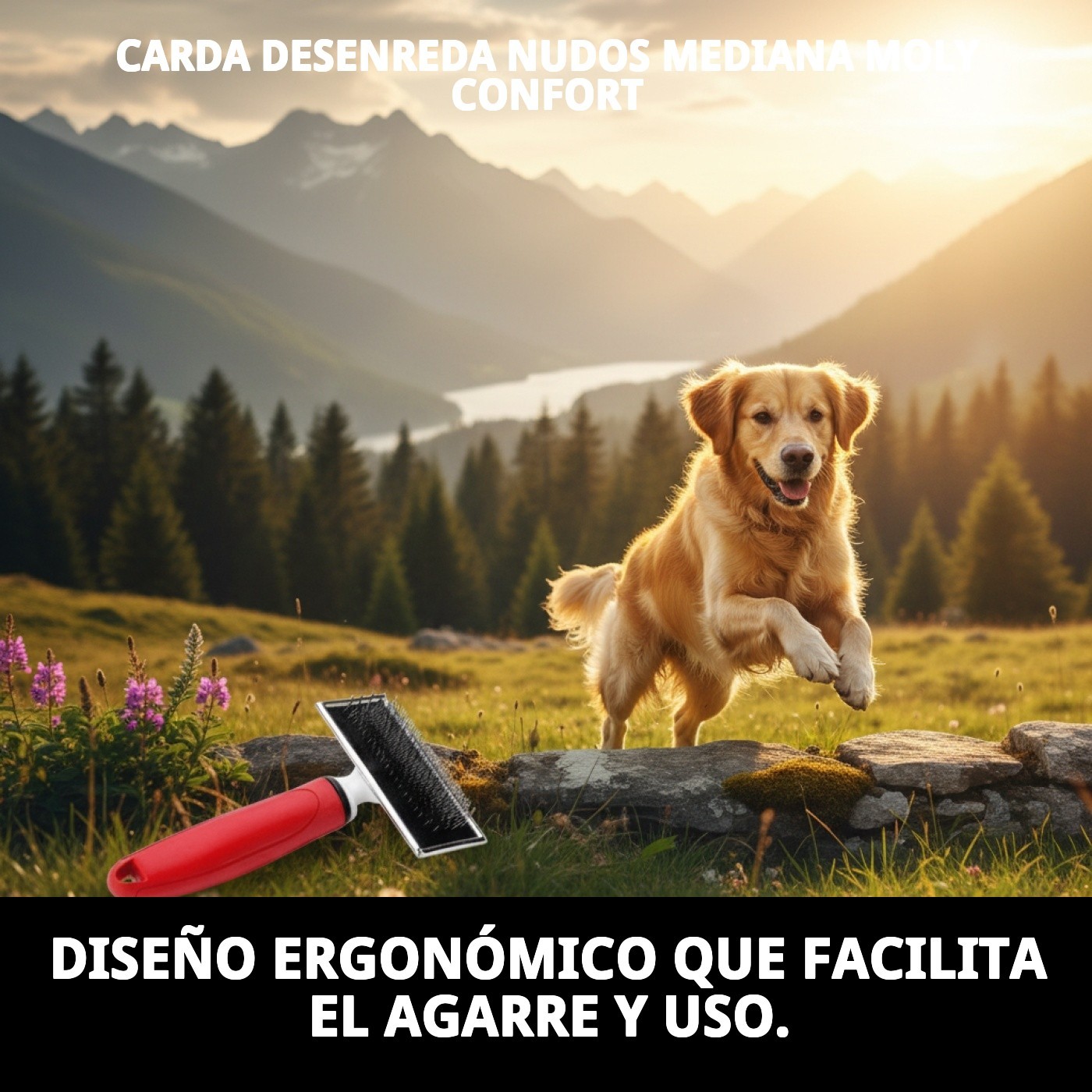 Carda Desenreda Nudos Mediana Moly Confort | Cepillo Profesional para Eliminar Enredos en Perros y Gatos