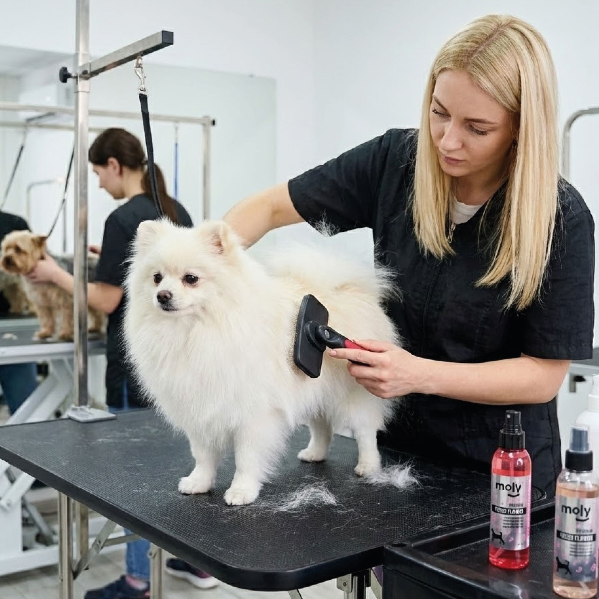 Carda Expulsa Pelo Mediana Moly Confort | Cepillo Profesional Autolimpiante para Perros Medianos y Grandes