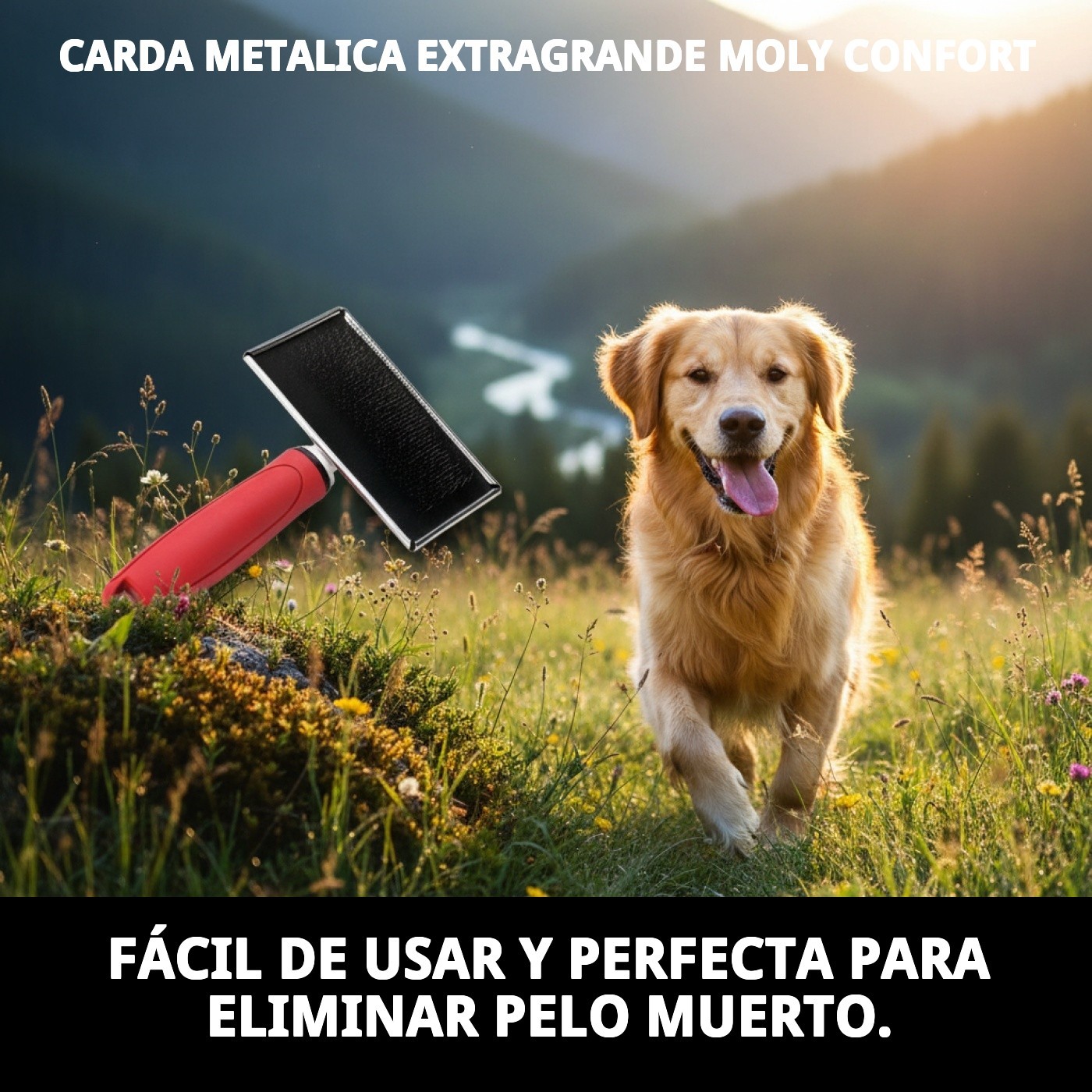 Carda Metálica Extragrande Moly Confort | Cepillo Profesional para Perros Grandes de Pelaje Medio y Largo