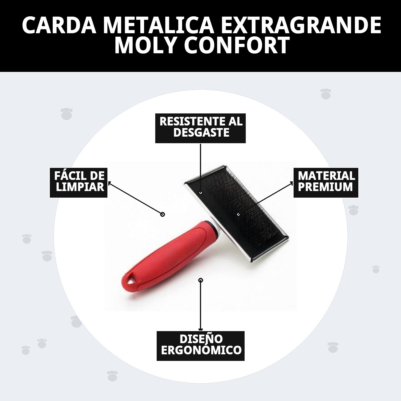 Carda Metálica Extragrande Moly Confort | Cepillo Profesional para Perros Grandes de Pelaje Medio y Largo