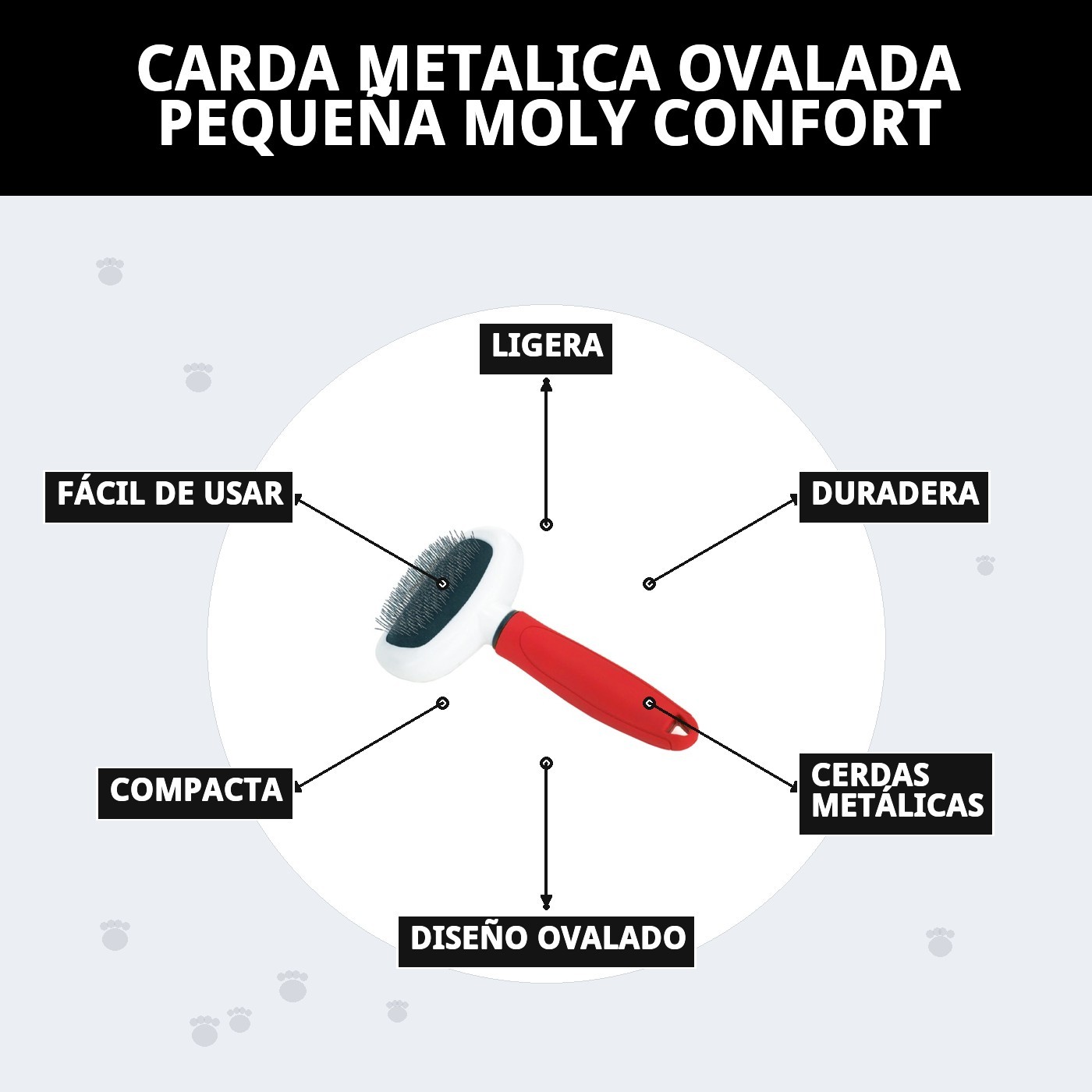Carda Metálica Ovalada Pequeña Moly Confort | Cepillo Suave y Preciso para Perros y Gatos Pequeños