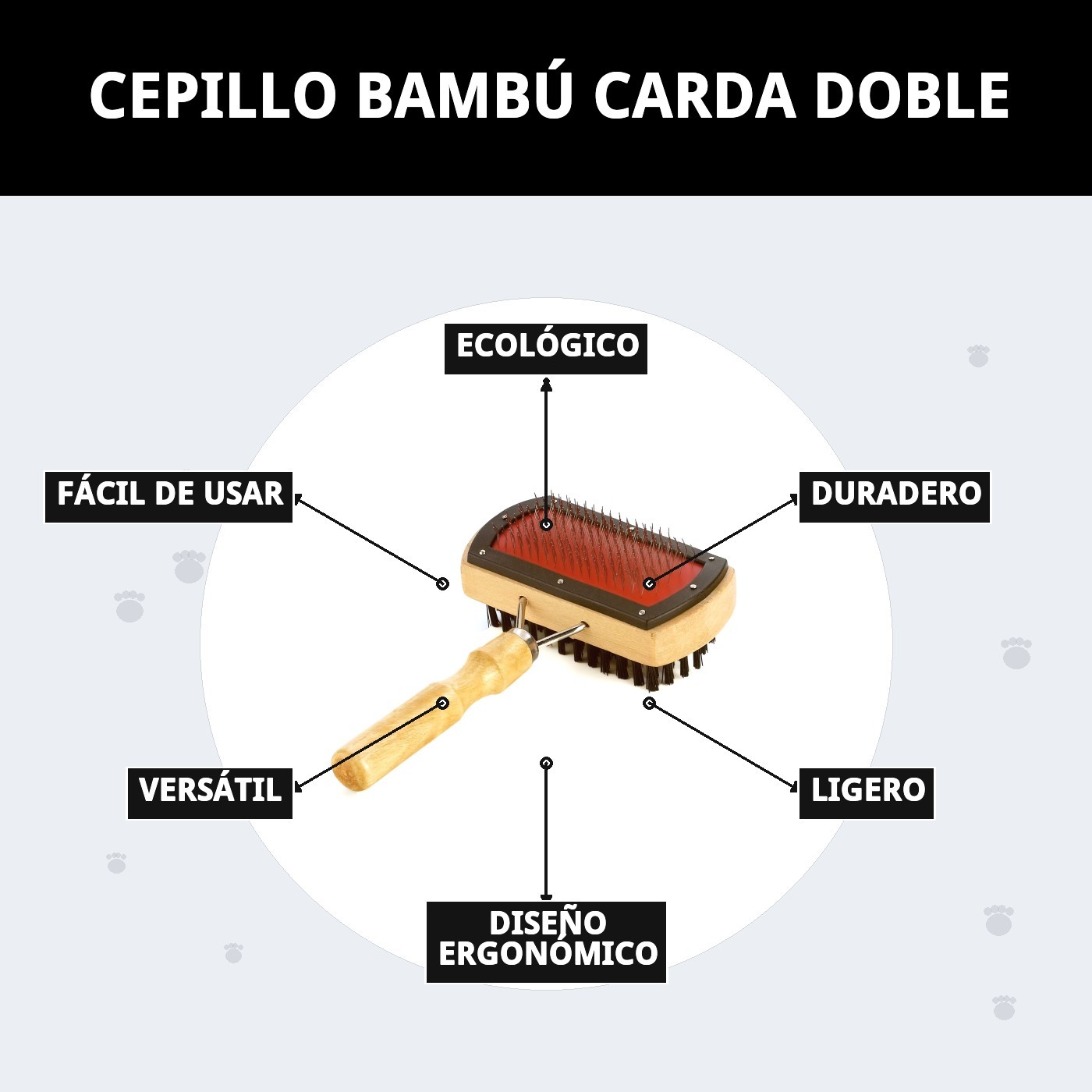 Cepillo Bambú Carda Doble Moly | Cepillado Profesional 2 en 1 para Pelajes Medios y Largos