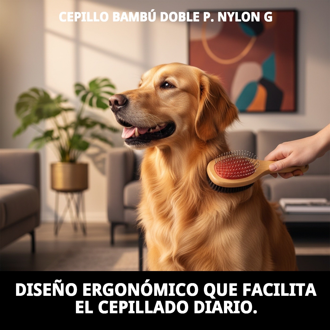 Cepillo Bambú Doble Púas de Nylon Grande Moly | Cepillado Suave y Eficaz para Pelos Medios y Largos