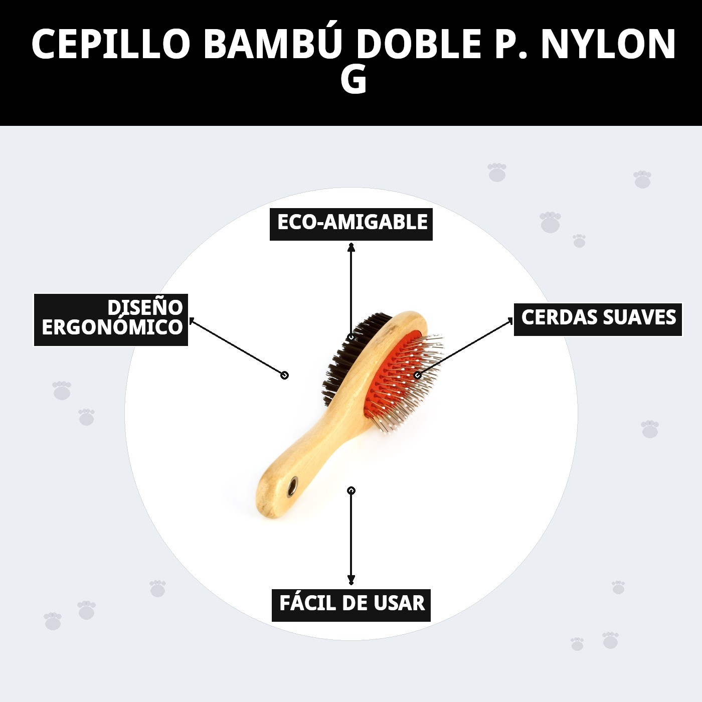 Cepillo Bambú Doble Púas de Nylon Grande Moly | Cepillado Suave y Eficaz para Pelos Medios y Largos
