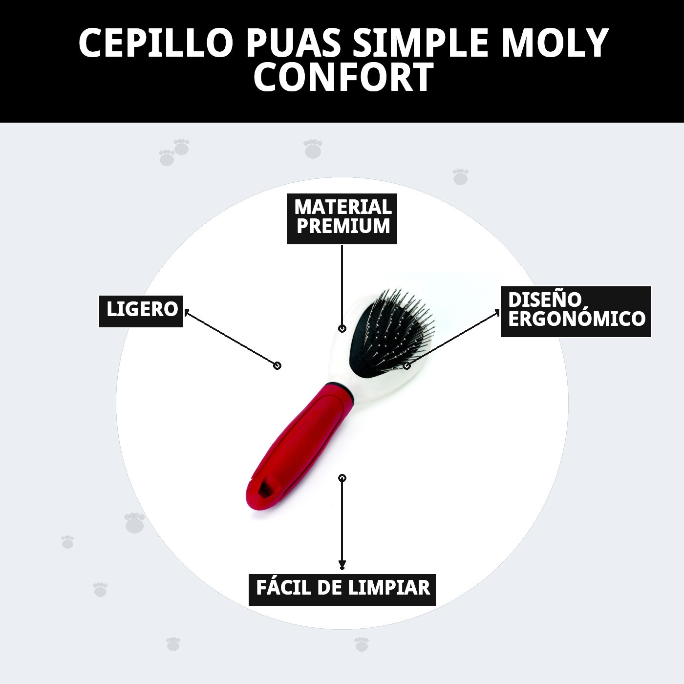 Cepillo de Púas Simple Moly Confort | Cepillado Suave y Eficaz para Perros y Gatos