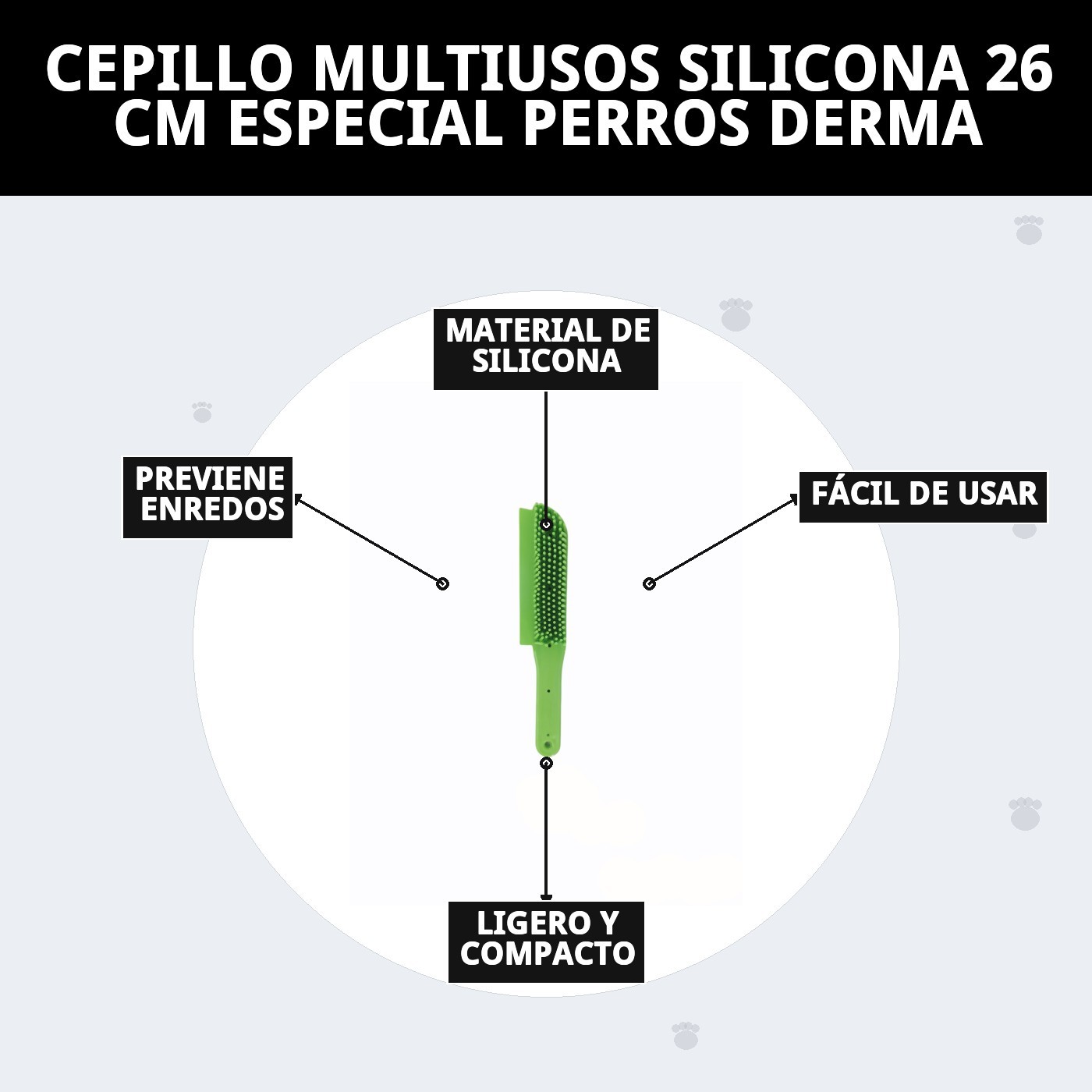 Cepillo Multiusos de Silicona 26 cm Moly | Especial para Perros con Dermatitis y Piel Sensible
