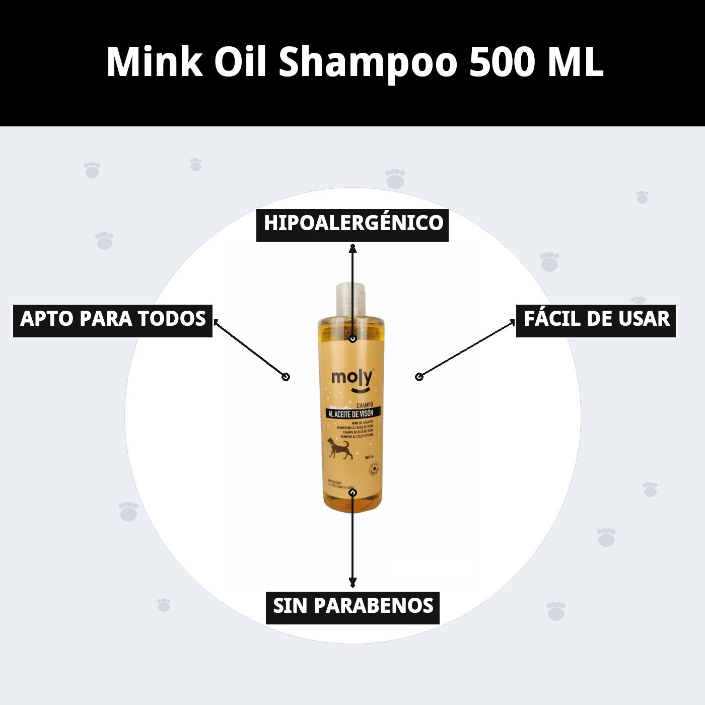 Champú Aceite de Visón 500 ml Moly | Nutrición Profunda y Brillo Intenso para Pelos Largos y Delicados