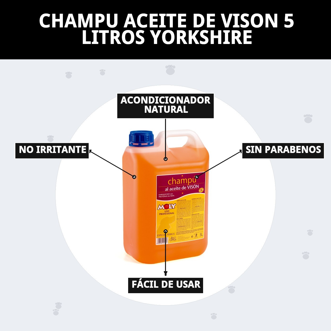 Champú Aceite de Visón Yorkshire 5 L Moly | Nutrición Profunda, Brillo y Suavidad para Pelos Largos