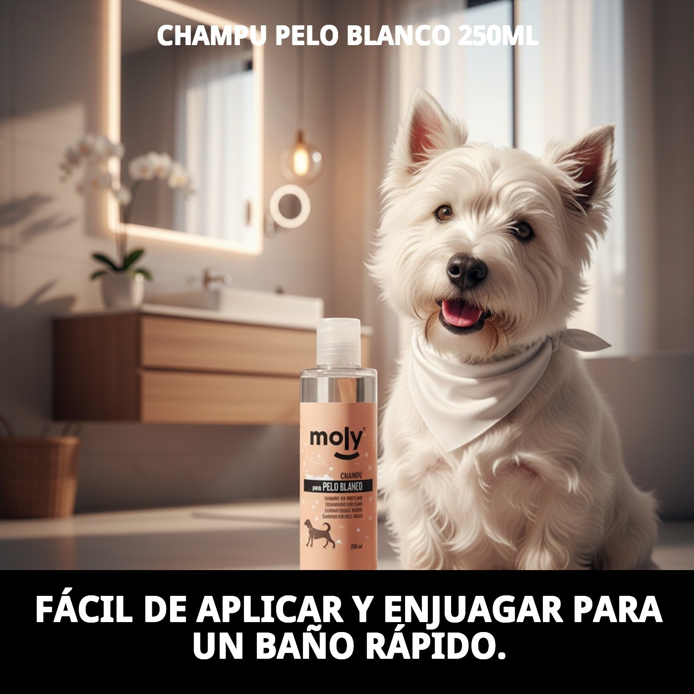 Champú Pelo Blanco 250 ml Moly | Ilumina, Desamarilla y Realza el Brillo del Pelaje Claro