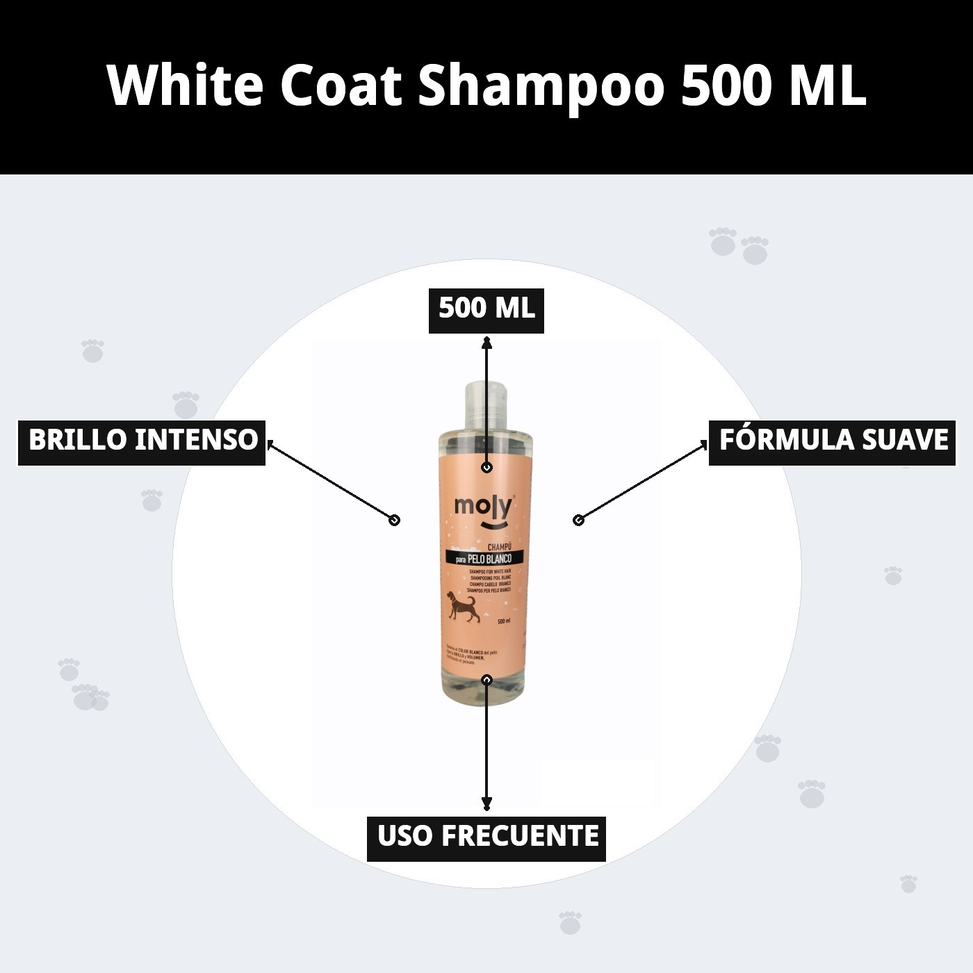 Champú Pelo Blanco 500 ml Moly | Iluminador Profesional para Pelajes Blancos y Claros