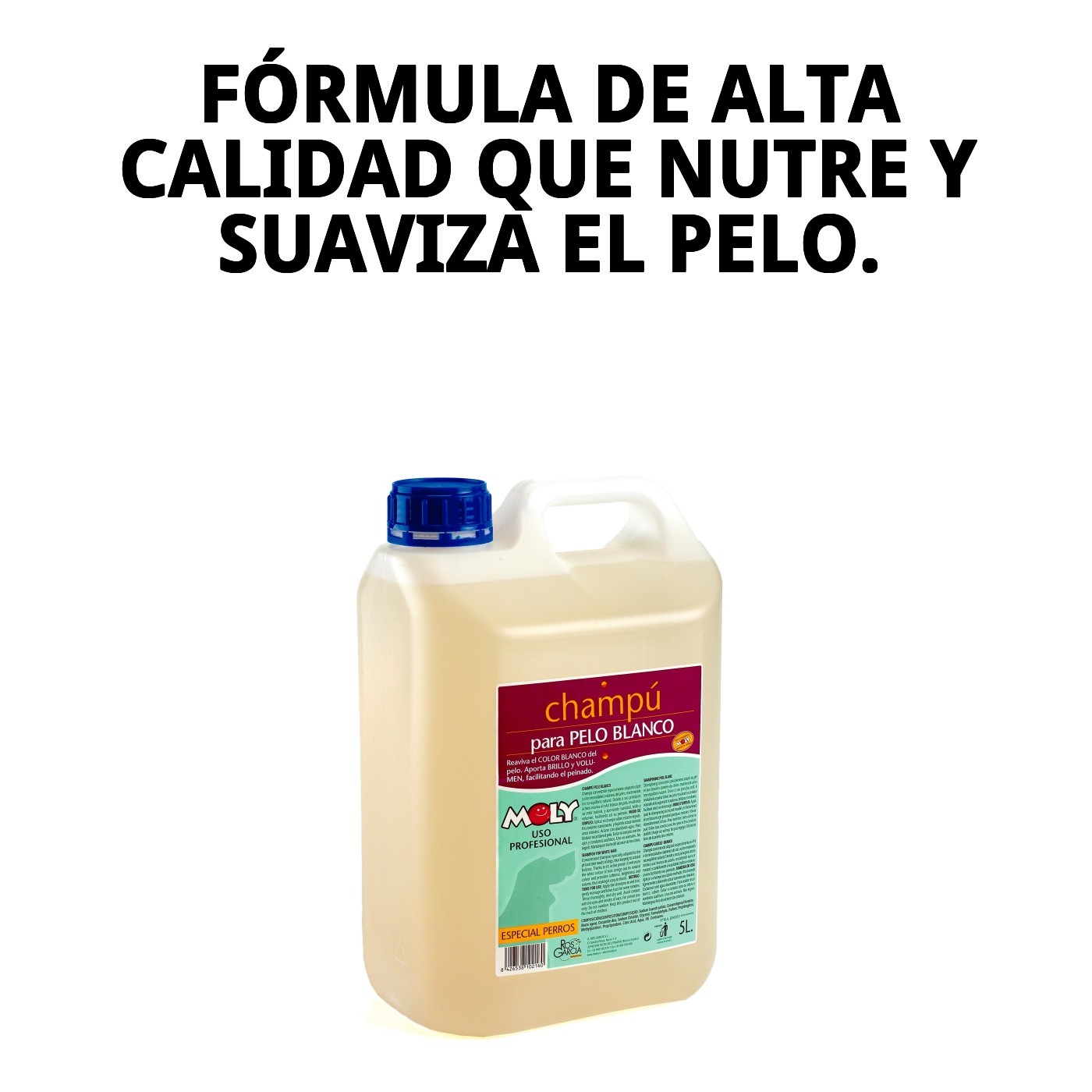 Champú Pelo Blanco Moly 5 L | Ilumina, Desamarilla y Realza el Brillo de Pelajes Claros