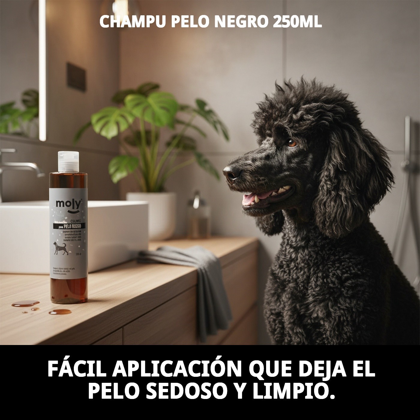 Champú Pelo Negro 250 ml Moly | Intensifica el Color y Aporta Brillo al Pelaje Oscuro