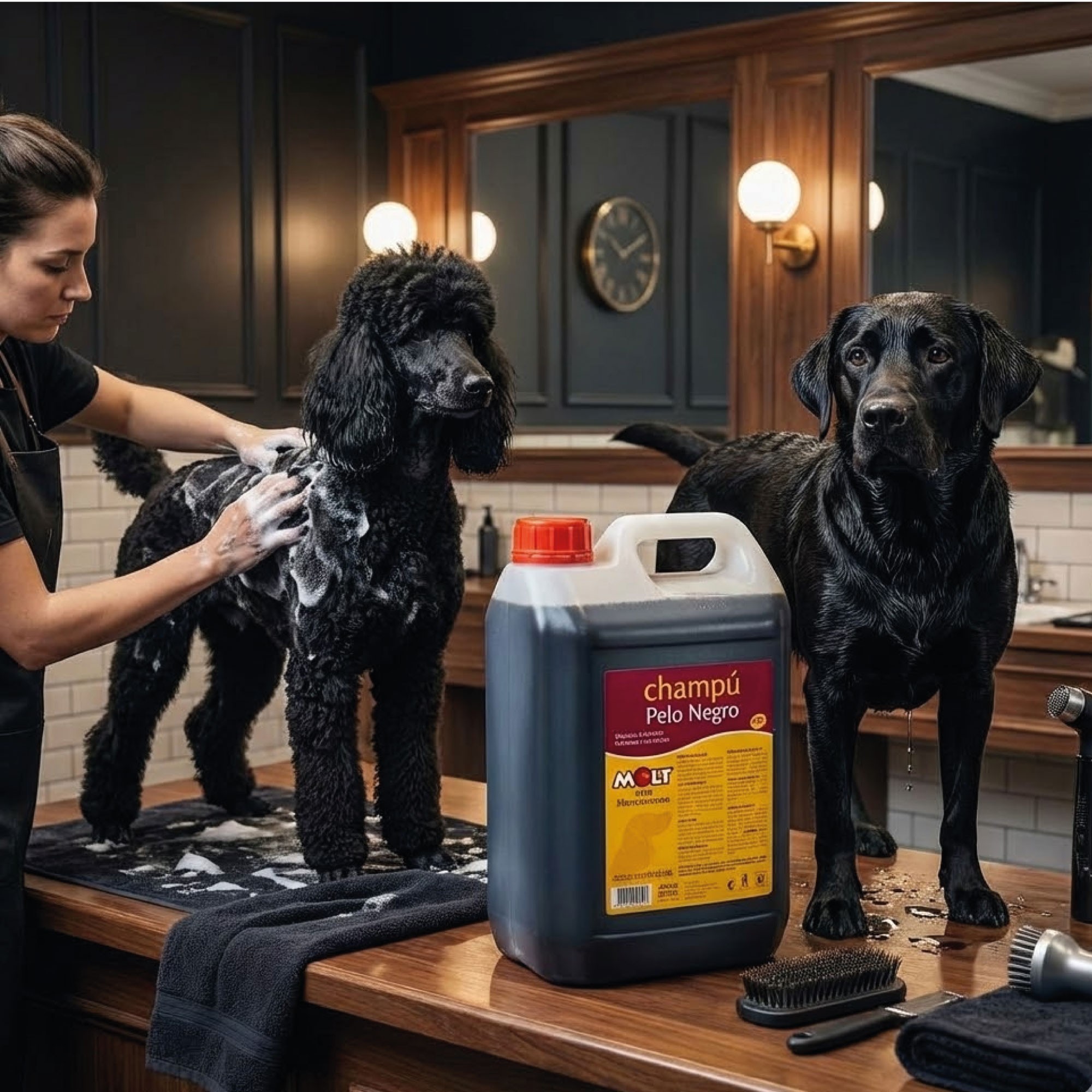 Champú Pelo Negro 5 L Moly | Realza el Color, Brillo y Vitalidad del Pelaje Oscuro