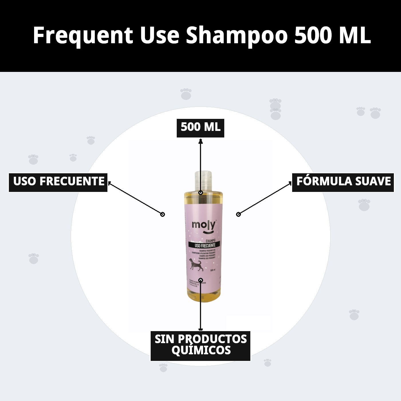 Champú Uso Frecuente 500 ml Moly | Limpieza Suave y Diario para Todo Tipo de Perros