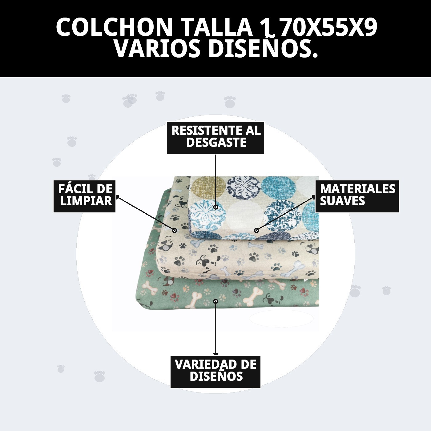 COLCHON TALLA 1 70X55X9 VARIOS DISEÑOS.
