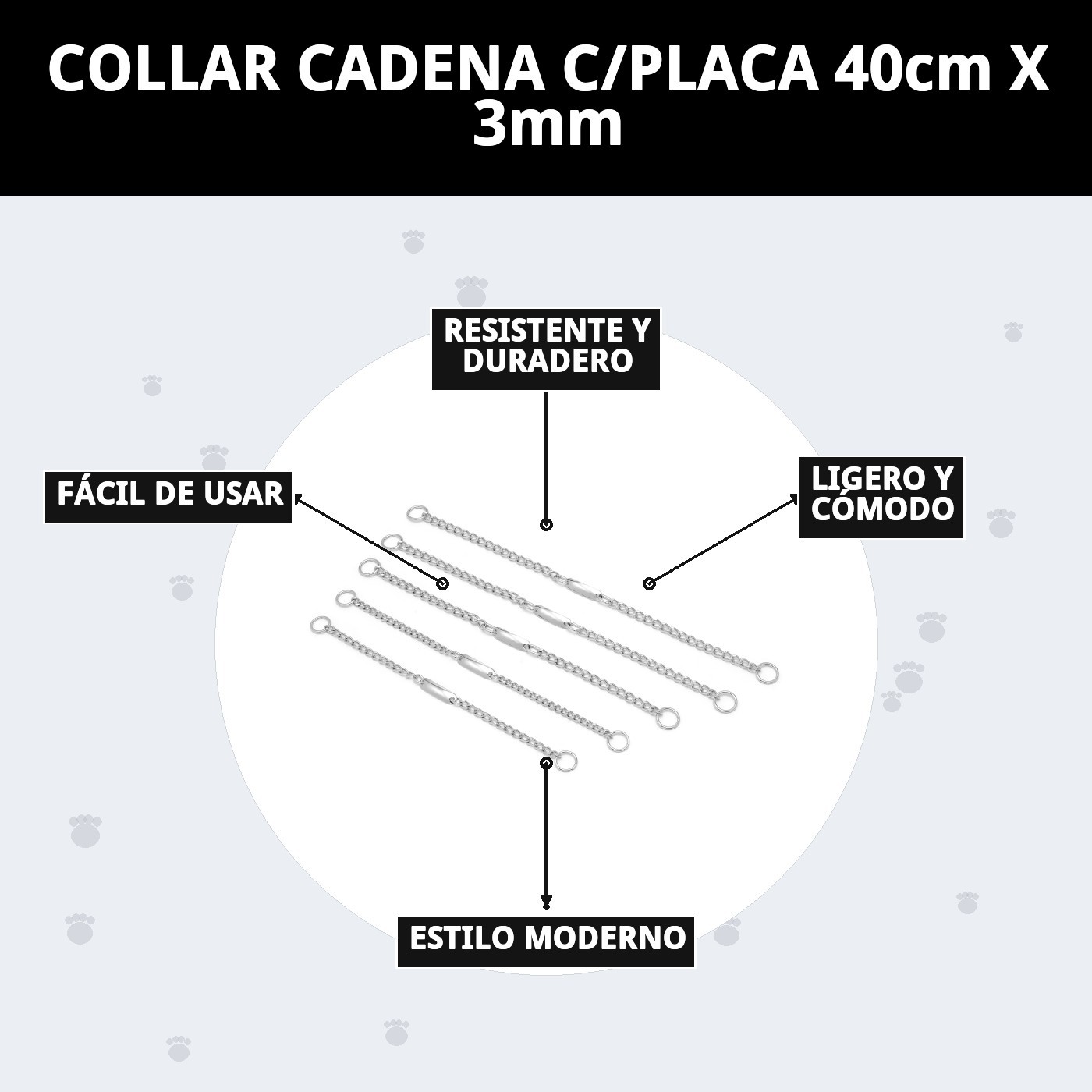 COLLAR CADENA C/PLACA 40cm X 3mm