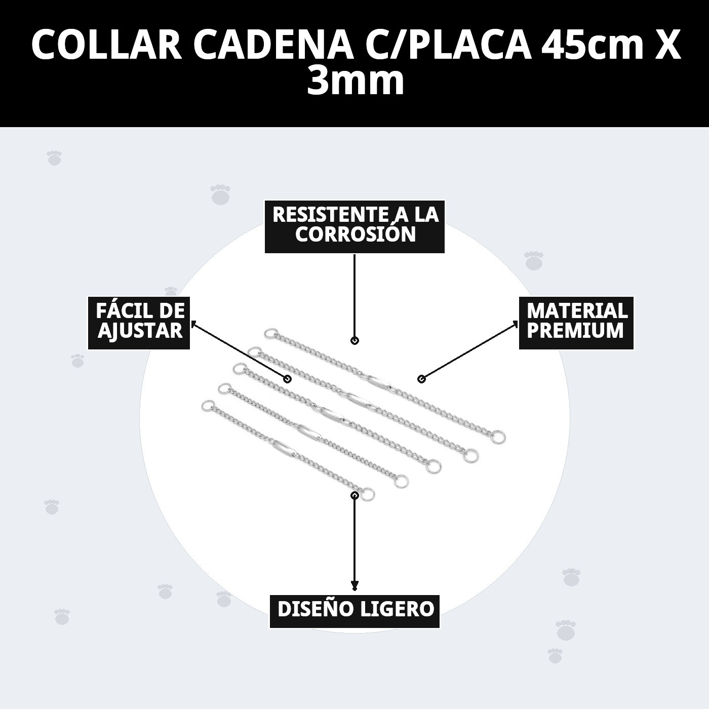 COLLAR CADENA C/PLACA 45cm X 3mm